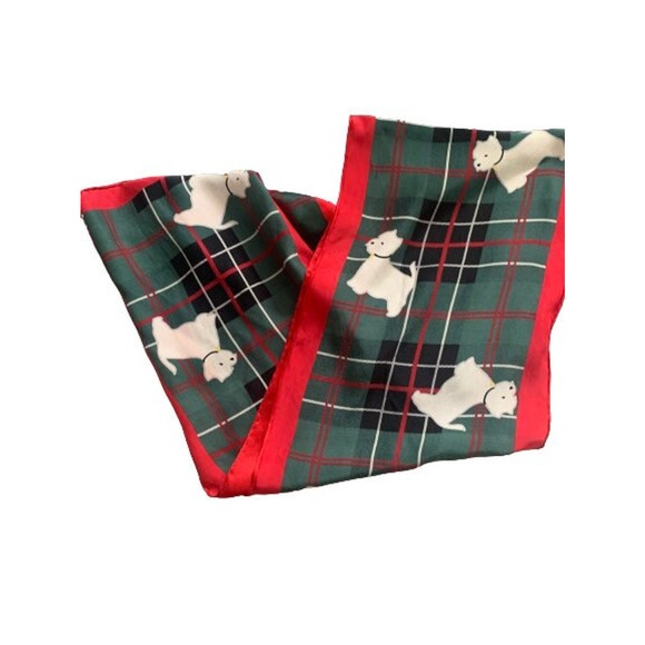 Silk Plaid Scottie Dog Scarf // Long Rectangular Vintage Casual Corner Italian - Picture 3 of 10